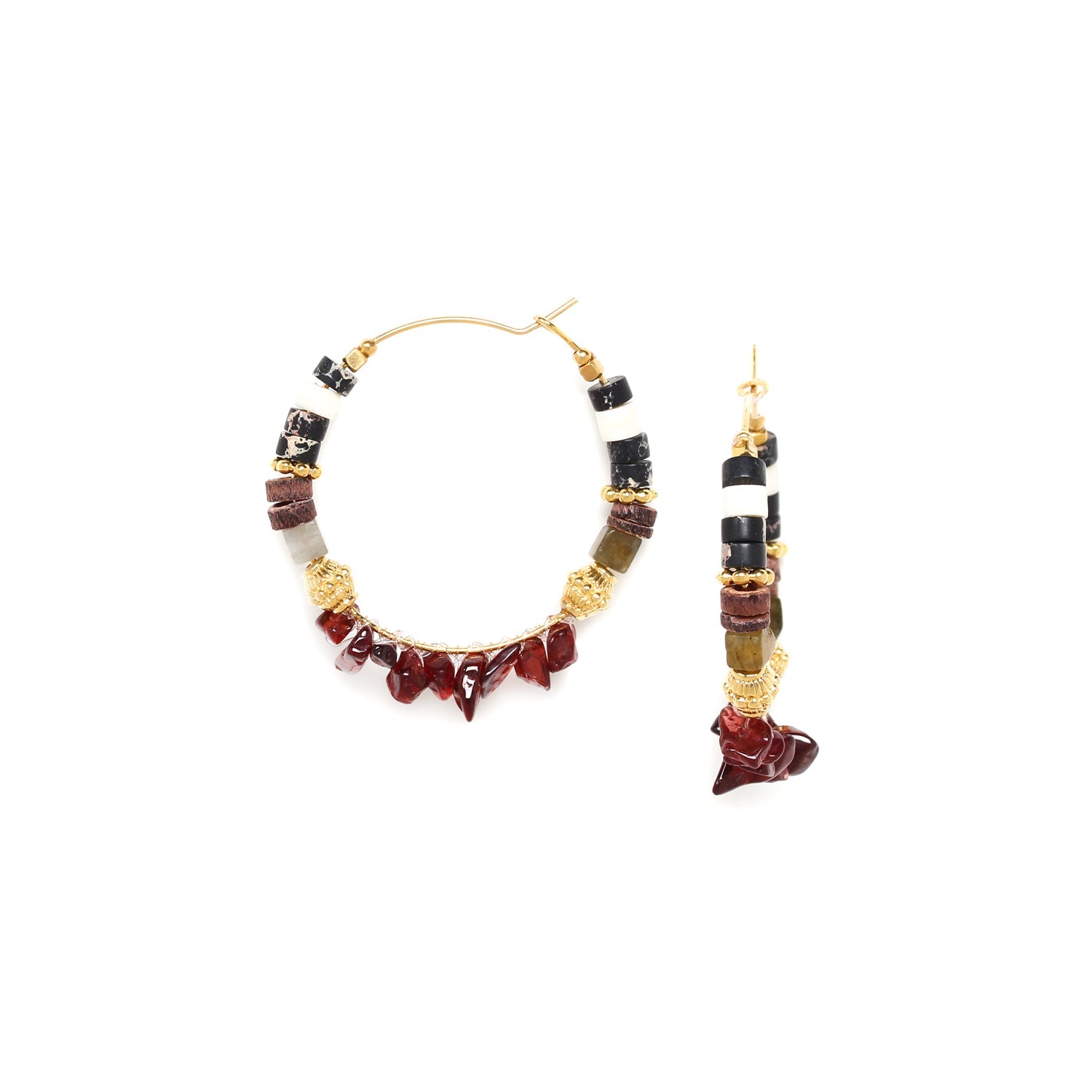 Franck Herval Kara Creole Earring Garnet And Labradorite