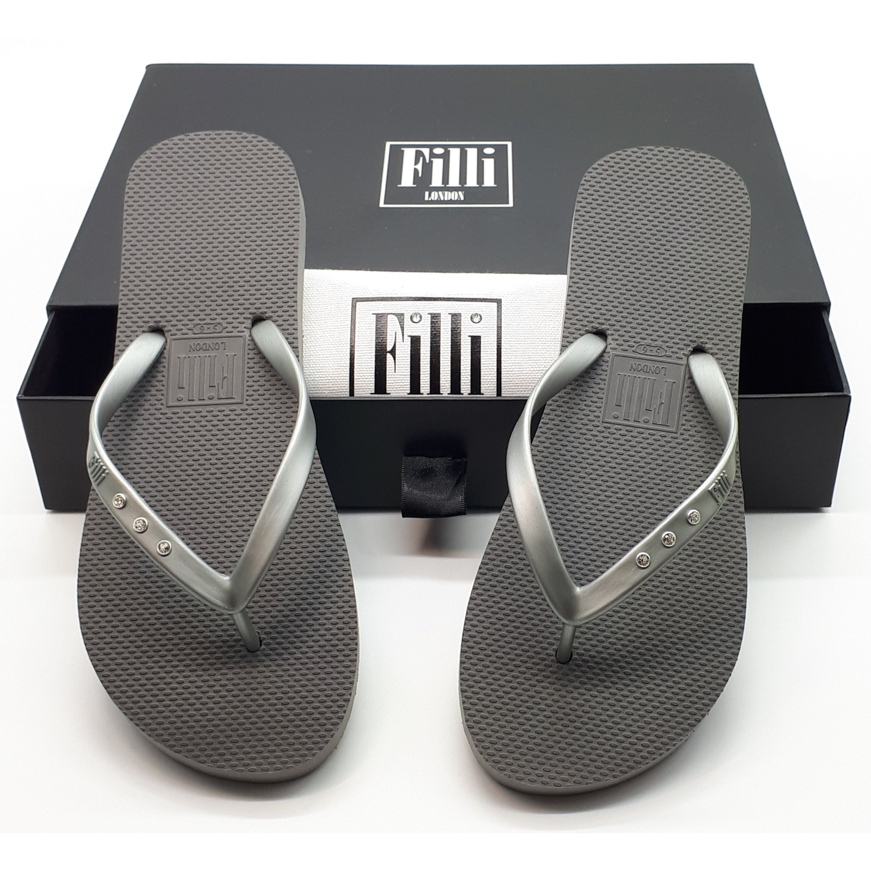 Filli London St Tropez Crystal Flip Flops - Silver