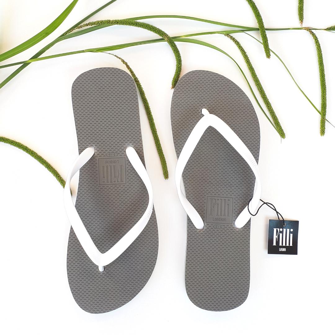 Filli London Naked Flip Flops - White on Silver