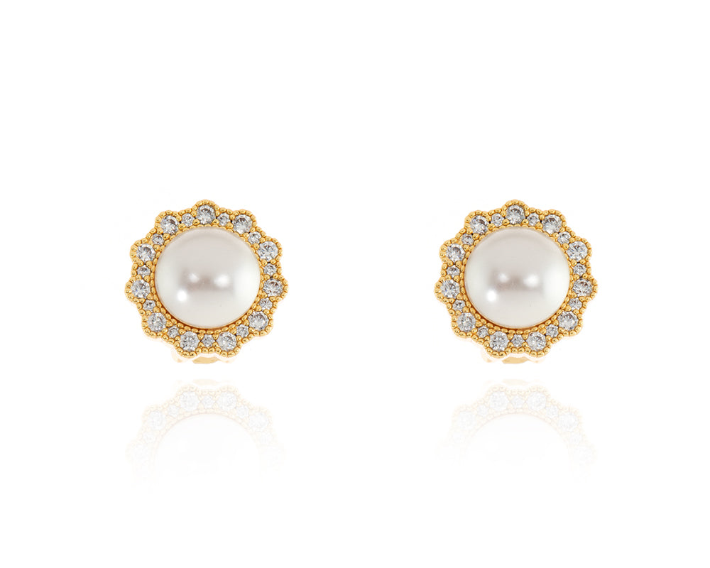 Florantine Pearl Gold Clip on Earrings