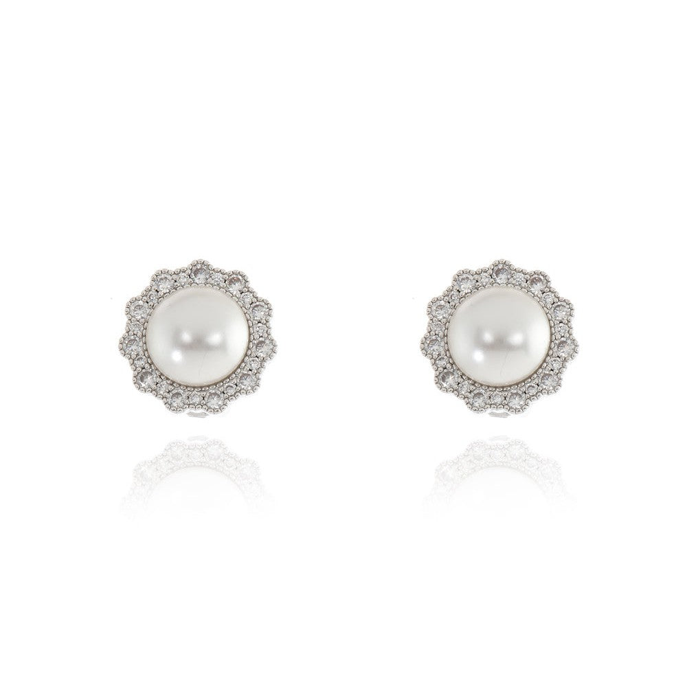 Florantine Pearl Silver Clip on Earrings