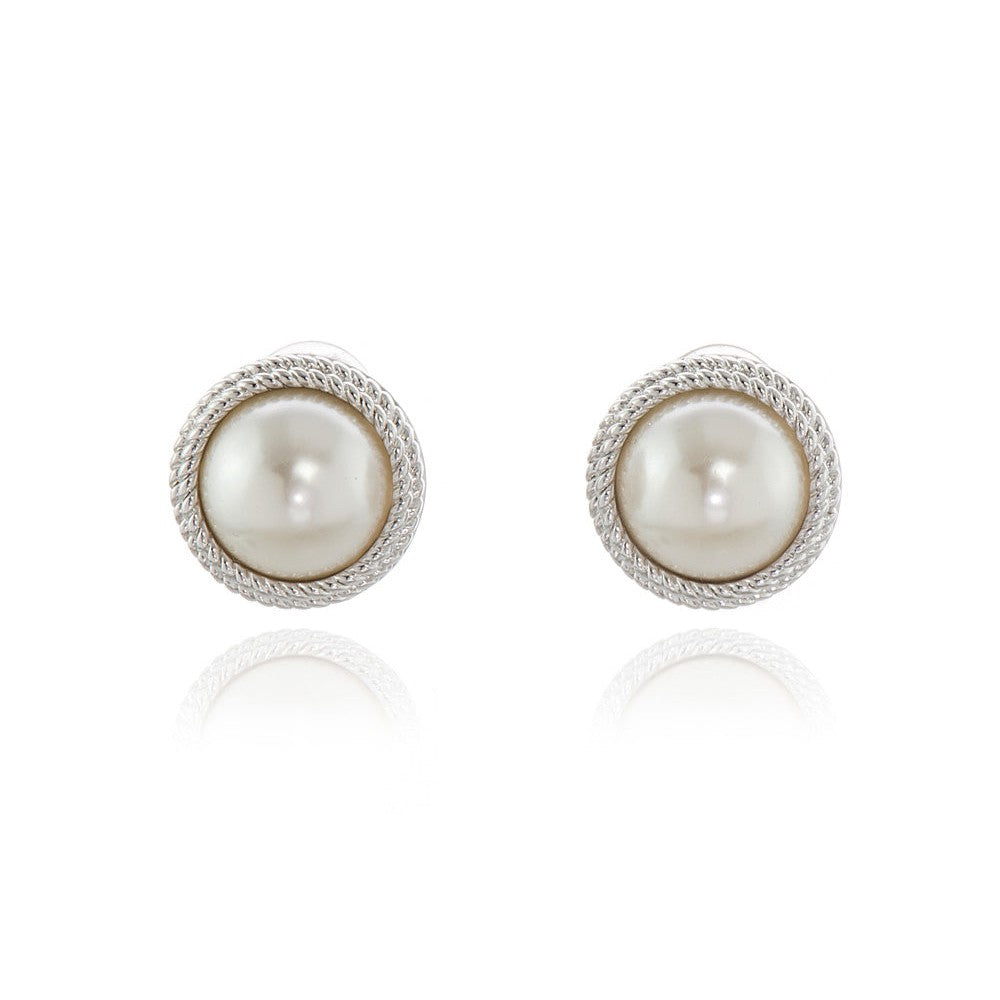 Elan Pearl Silver Clip On Earrings