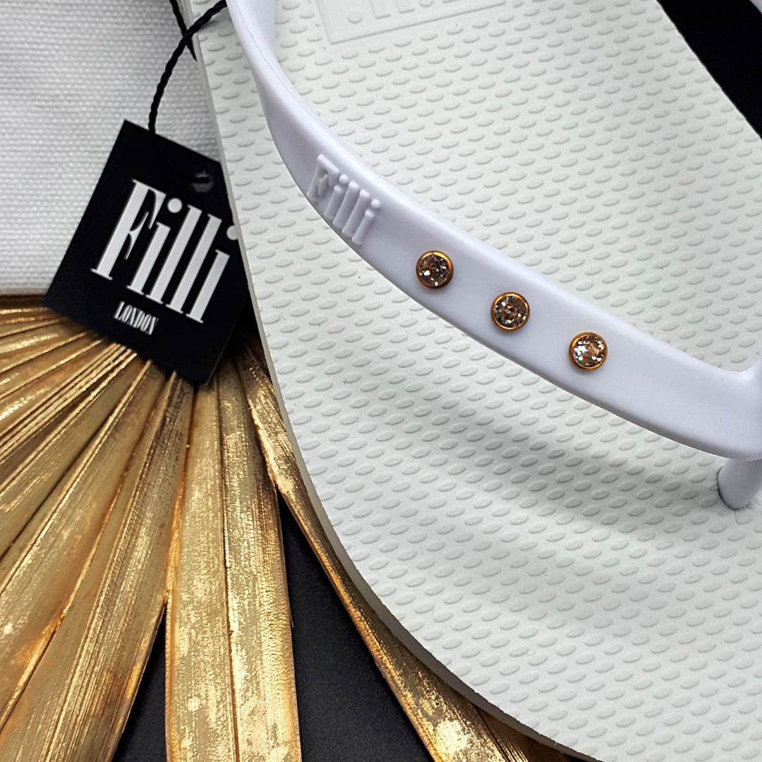 Filli London St Tropez Crystal Flip Flops - White