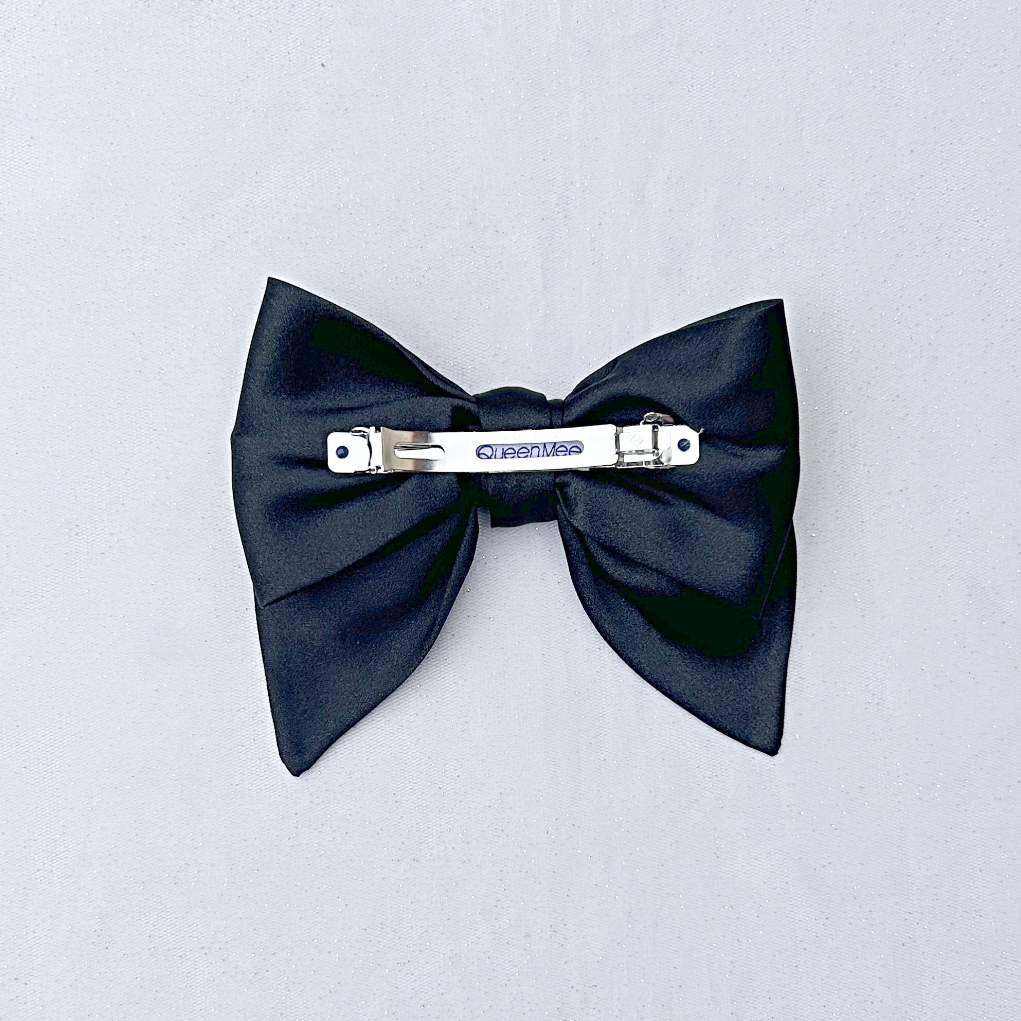 QueenMee Black Satin Hair Bow Black Hair Clip