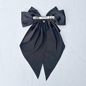 QueenMee Black Satin Hair Bow Black Hair Clip Long Bow