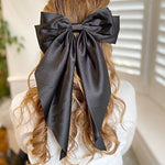 Load image into Gallery viewer, QueenMee Black Satin Hair Bow Black Hair Clip Long Bow
