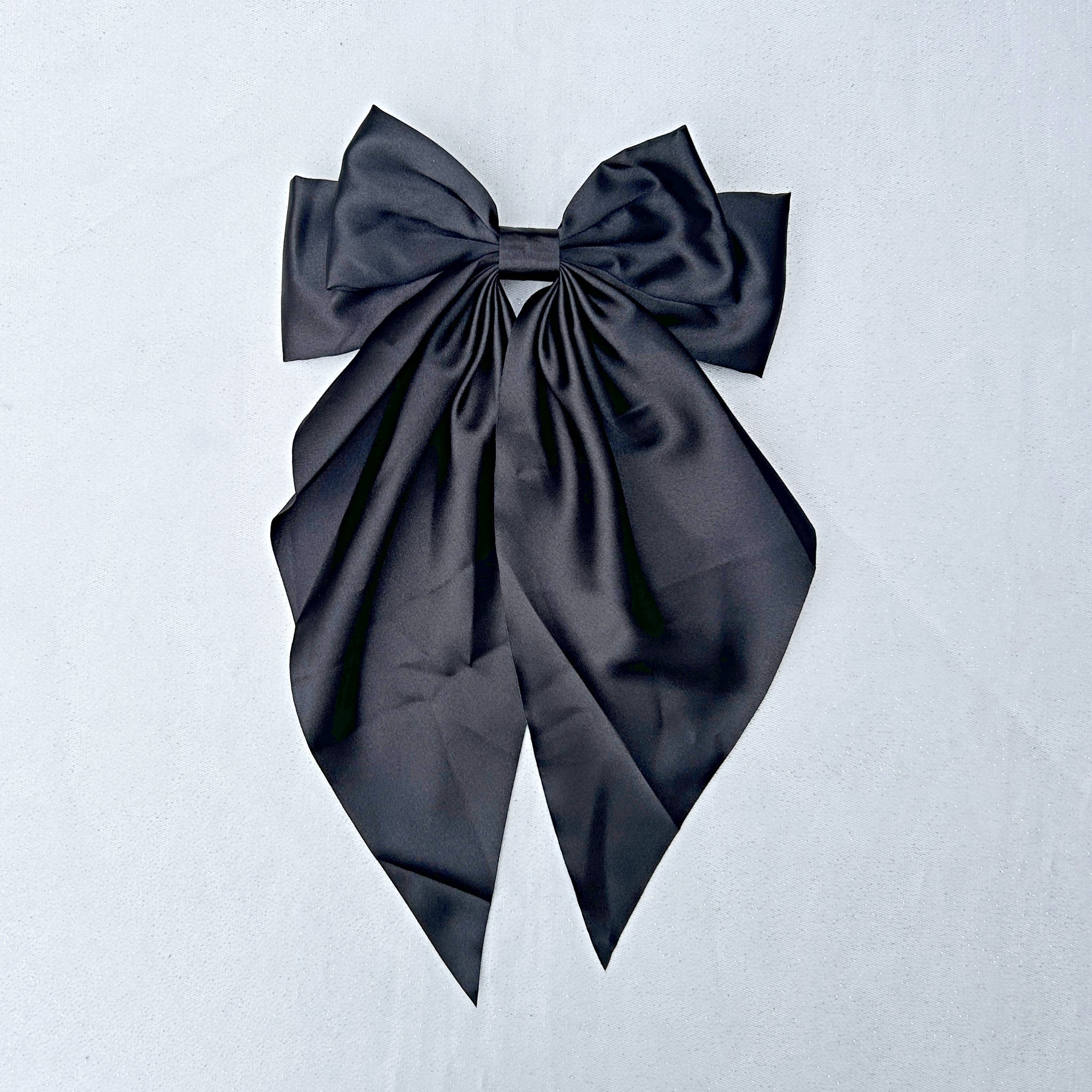 QueenMee Black Satin Hair Bow Black Hair Clip Long Bow