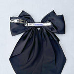 Load image into Gallery viewer, QueenMee Black Satin Hair Bow Black Hair Clip Long Bow
