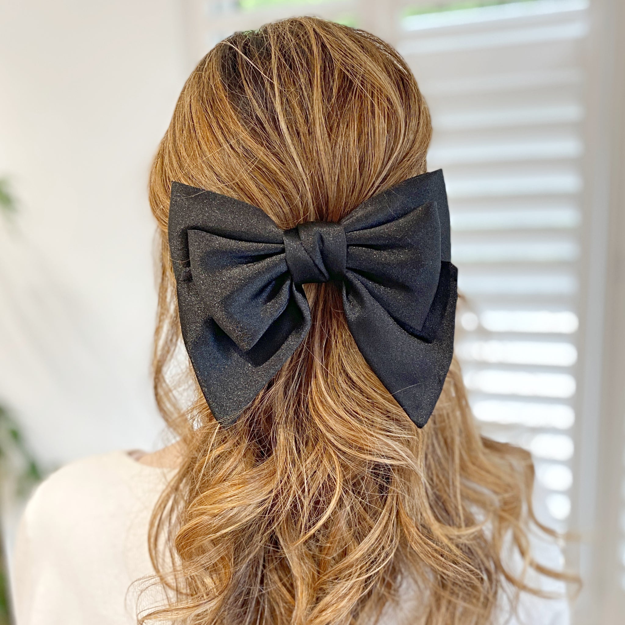 QueenMee Black Satin Hair Bow Black Hair Clip