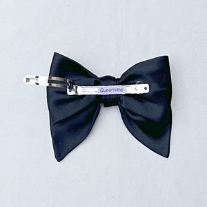 QueenMee Black Satin Hair Bow Black Hair Clip