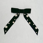 Load image into Gallery viewer, QueenMee Black Velvet Bow Hair Clip with Jewels
