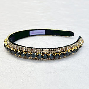 QueenMee Black Gold Sparkly Headband Black Slim Hair Band Crystal