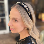 Load image into Gallery viewer, QueenMee Black Pearl Headband Velvet Hair Band
