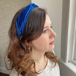 Load image into Gallery viewer, QueenMee Blue Headband Velvet Headband Knot Hair Band
