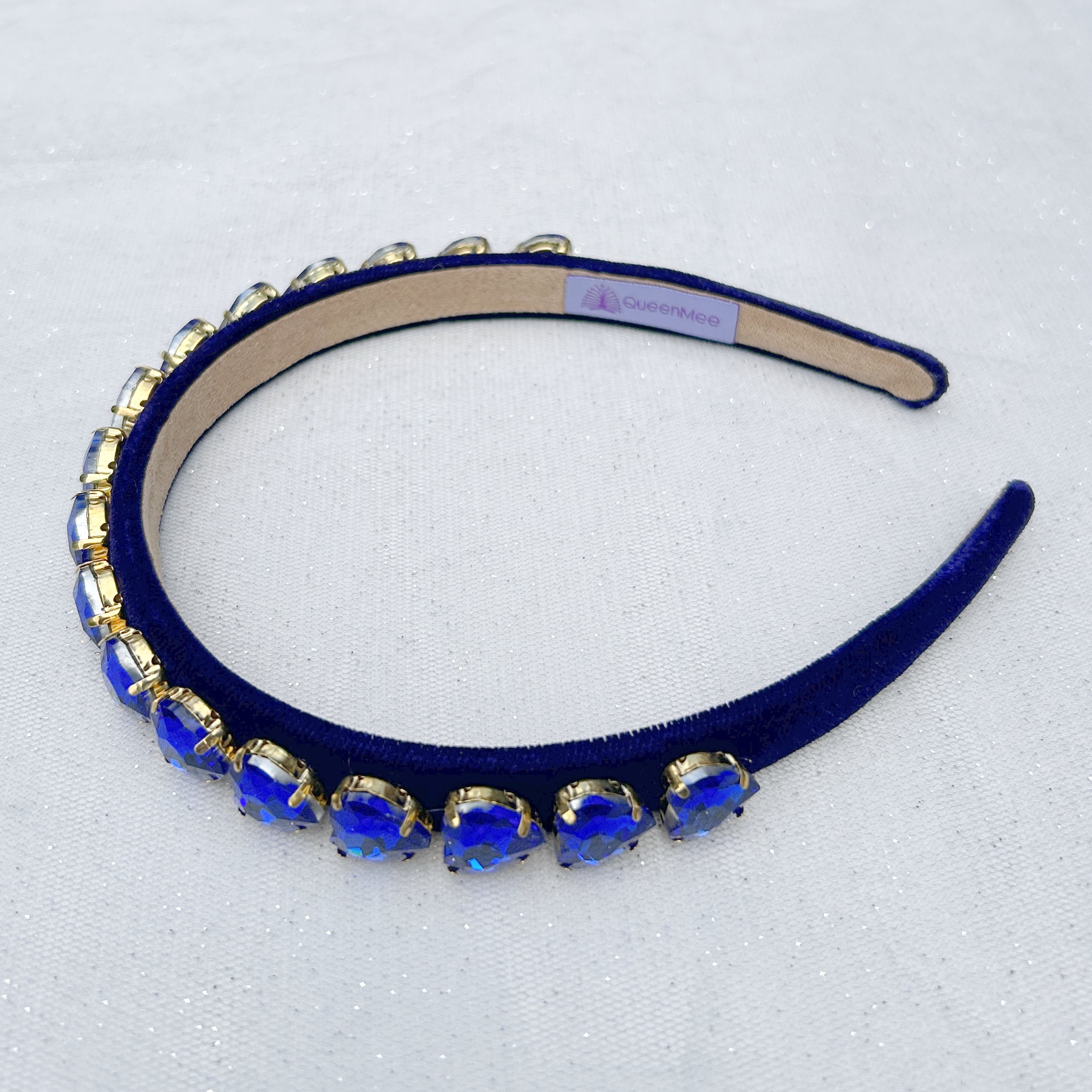 QueenMee Blue Gem Headband Royal Blue Gem Hearts Navy Hair Band