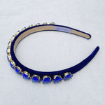 Load image into Gallery viewer, QueenMee Blue Gem Headband Royal Blue Gem Hearts Navy Hair Band
