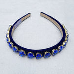 Load image into Gallery viewer, QueenMee Blue Gem Headband Royal Blue Gem Hearts Navy Hair Band
