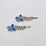 Load image into Gallery viewer, QueenMee Blue Hair Slides Blue Hair Clips Crystal Hair Grips Floral Set of 2
