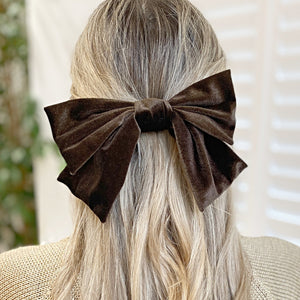 QueenMee Brown Hair Bow Velvet Bow Hair Clip