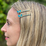 Load image into Gallery viewer, QueenMee Butterfly Hair Grips Butterfly Hair Slides Teal  Sparkly Hair Slides Set of 2
