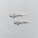 Load image into Gallery viewer, QueenMee Diamante Hair Slides Silver Hair Clips Sparkly Hair Slides Floral Set of 2
