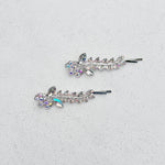 Load image into Gallery viewer, QueenMee Diamante Hair Slides Silver Hair Clips Sparkly Hair Slides Floral Set of 2
