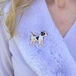 Load image into Gallery viewer, QueenMee Dog Brooch Dog Pin Vintage Brooch Black Gold Brooch Diamante
