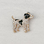 Load image into Gallery viewer, QueenMee Dog Brooch Dog Pin Vintage Brooch Black Gold Brooch Diamante
