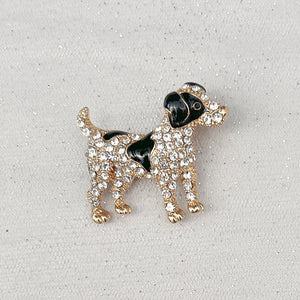 QueenMee Dog Brooch Dog Pin Vintage Brooch Black Gold Brooch Diamante