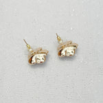 Load image into Gallery viewer, QueenMee Floral Earrings Large Stud Earrings White Gold Earrings
