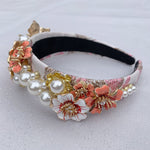 Load image into Gallery viewer, QueenMee Flower Headband Coral with Pearls Floral Headpiece Hair Band
