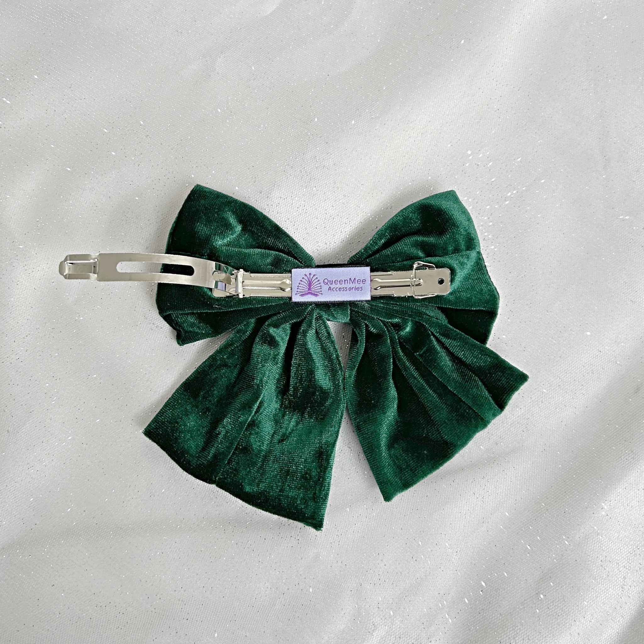 QueenMee Green Hair Bow Velvet Bow Hair Clip