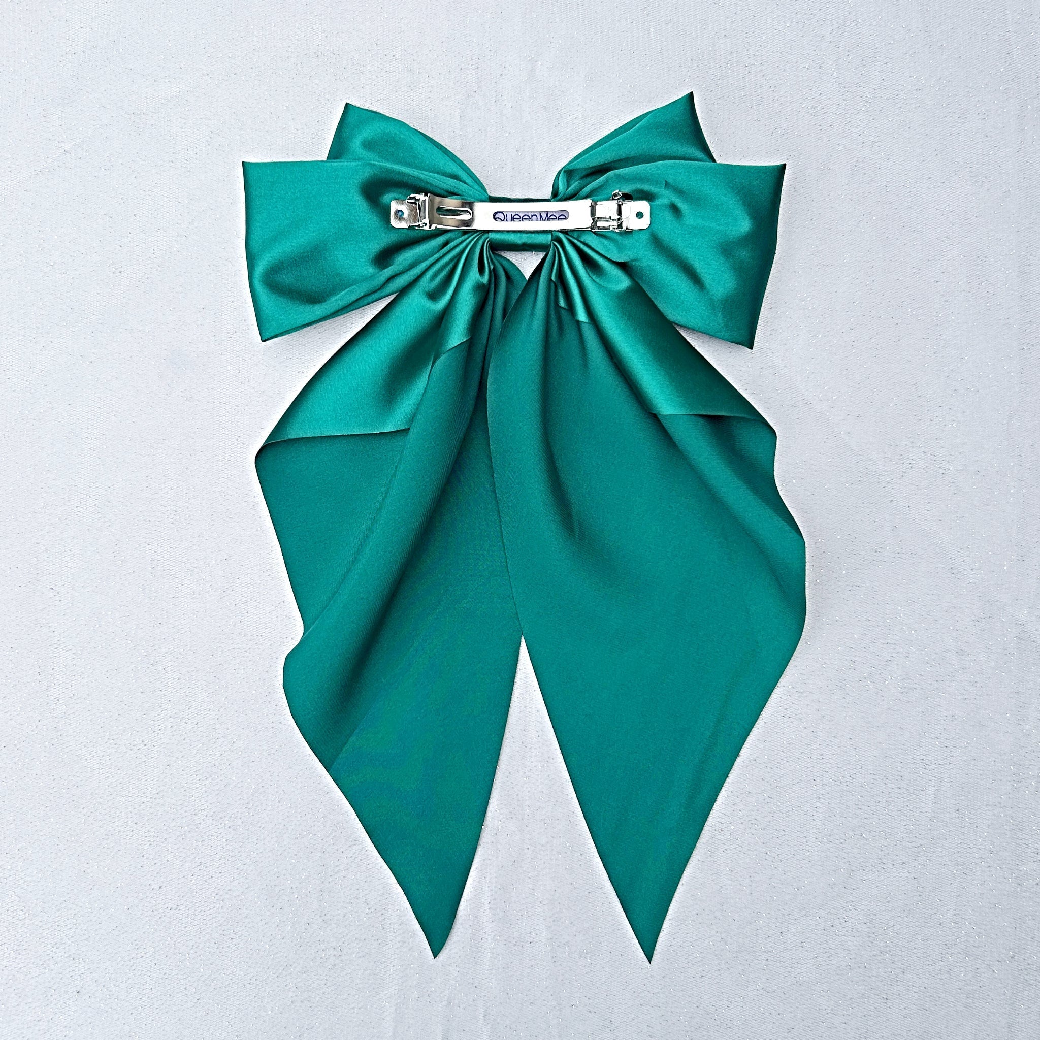 QueenMee Green Satin Hair Bow Green Hair Clip Long Bow