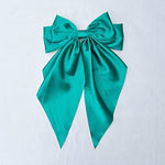 Load image into Gallery viewer, QueenMee Green Satin Hair Bow Green Hair Clip Long Bow
