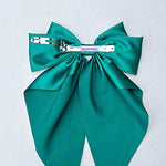 Load image into Gallery viewer, QueenMee Green Satin Hair Bow Green Hair Clip Long Bow
