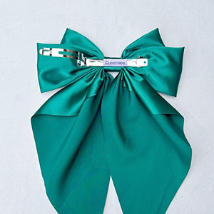 QueenMee Green Satin Hair Bow Green Hair Clip Long Bow