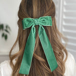 Load image into Gallery viewer, QueenMee Green Velvet Hair Bow Dark Green Hair Clip Alligator Clip
