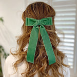 Load image into Gallery viewer, QueenMee Green Velvet Hair Bow Light Green Hair Clip Alligator Clip
