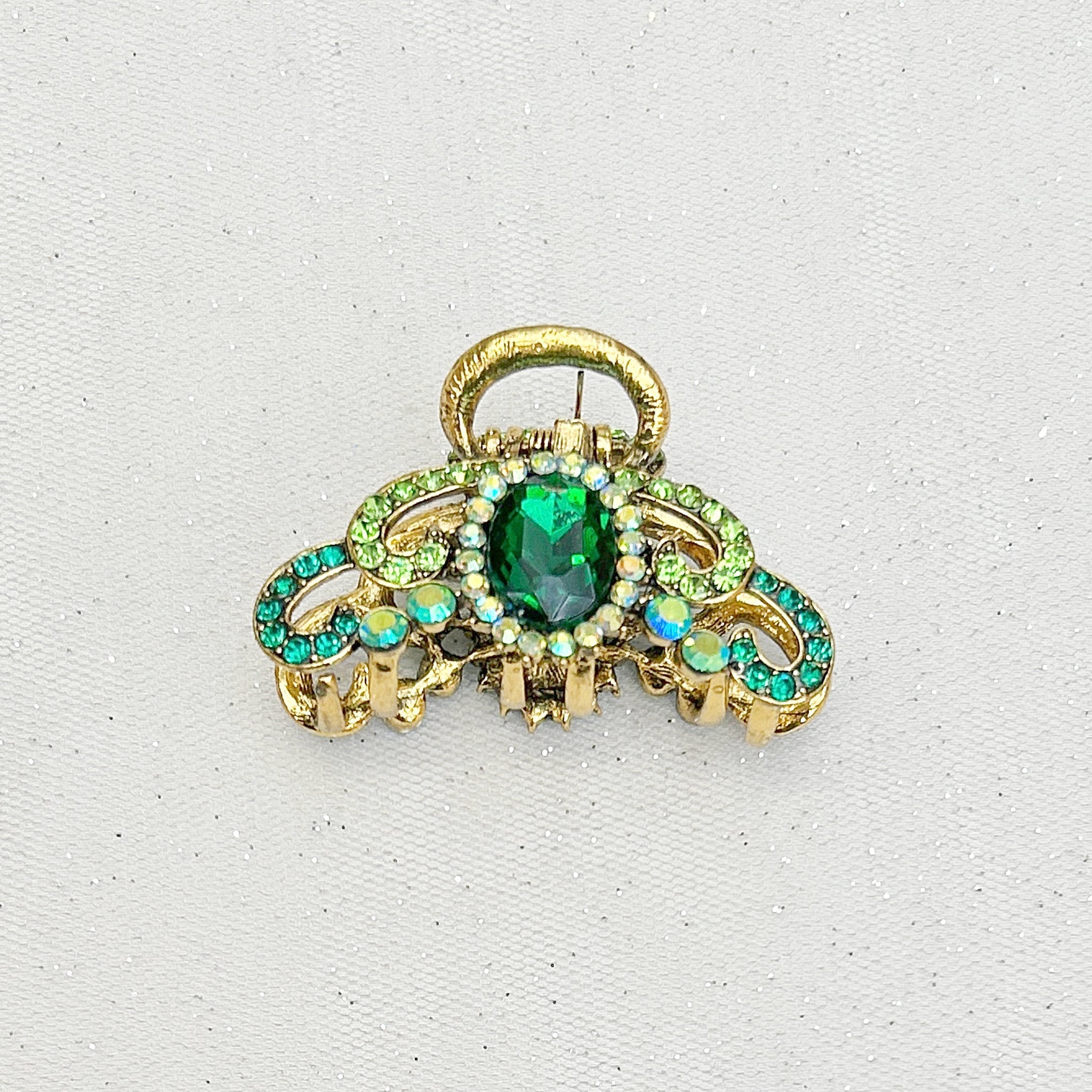 QueenMee Green Hair Claw Clip with Gems