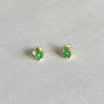 Load image into Gallery viewer, QueenMee Green Stud Earrings Gold Earrings with Crystal
