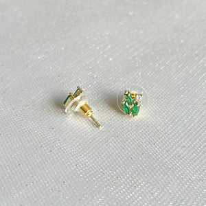 QueenMee Green Stud Earrings Gold Earrings with Crystal