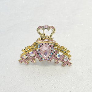 QueenMee Hair Clamp in Pink Hair Claw Clip with Crystal Gold