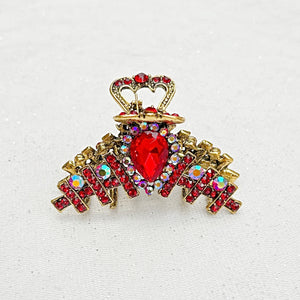 QueenMee Hair Clamp in Red Hair Claw Clip with Crystal Gold