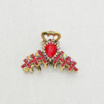 Load image into Gallery viewer, QueenMee Hair Clamp in Red Hair Claw Clip with Crystal Gold
