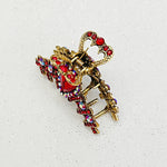 Load image into Gallery viewer, QueenMee Hair Clamp in Red Hair Claw Clip with Crystal Gold
