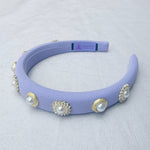 Load image into Gallery viewer, QueenMee Lilac Headband with Pearls Lilac Pearl Headband
