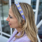 Load image into Gallery viewer, QueenMee Lilac Headband with Pearls Lilac Pearl Headband
