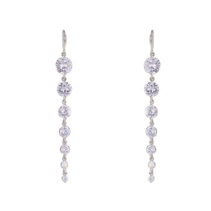 loveRocks Long Tapered 7 CZ Stone Earrings Silver Tone