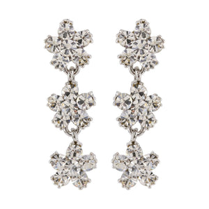 LoveRocks Crystal Daisy 3 Drop Earrings Silver Tone