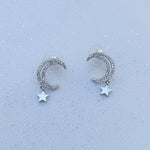 Load image into Gallery viewer, QueenMee Moon Earrings Star Earrings Silver Small Earrings
